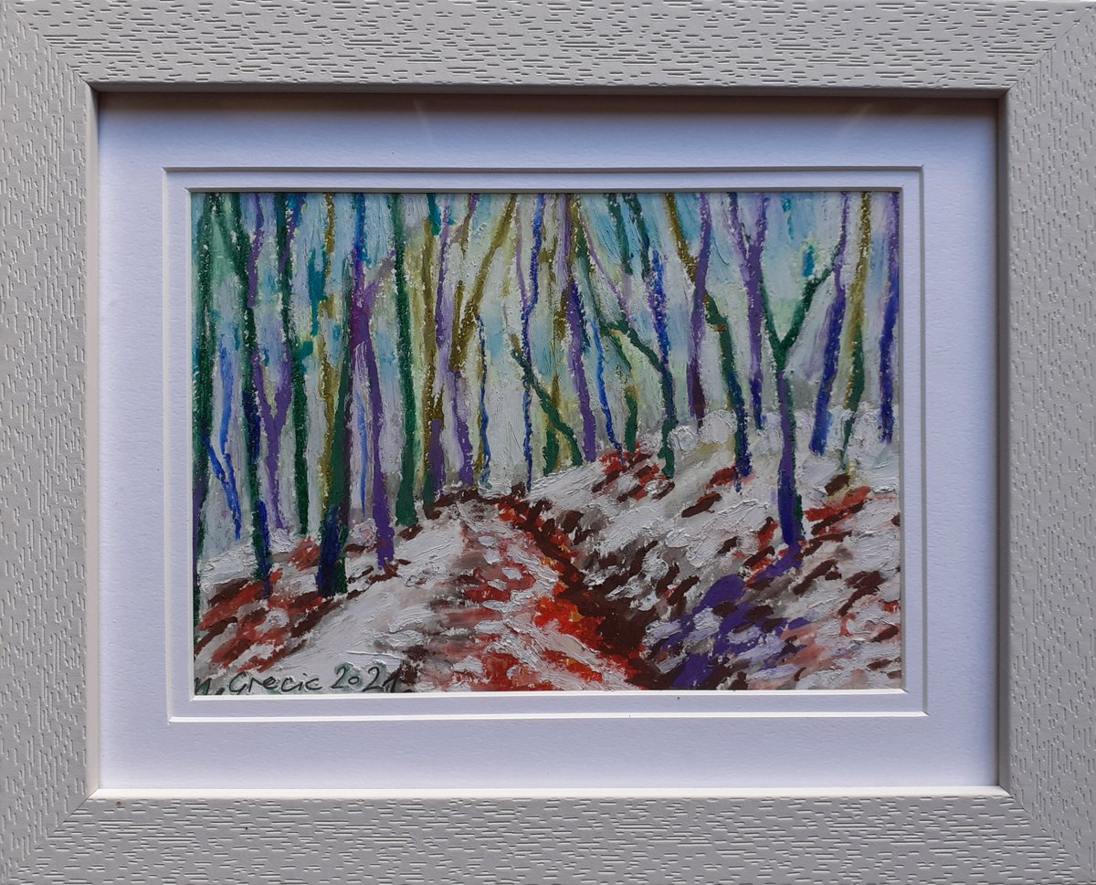 Impressionistic Pastel Drawing , Snow Trail Ii By Maja Grecic, 10 X 8, Artwork For Sale On Artfinder
