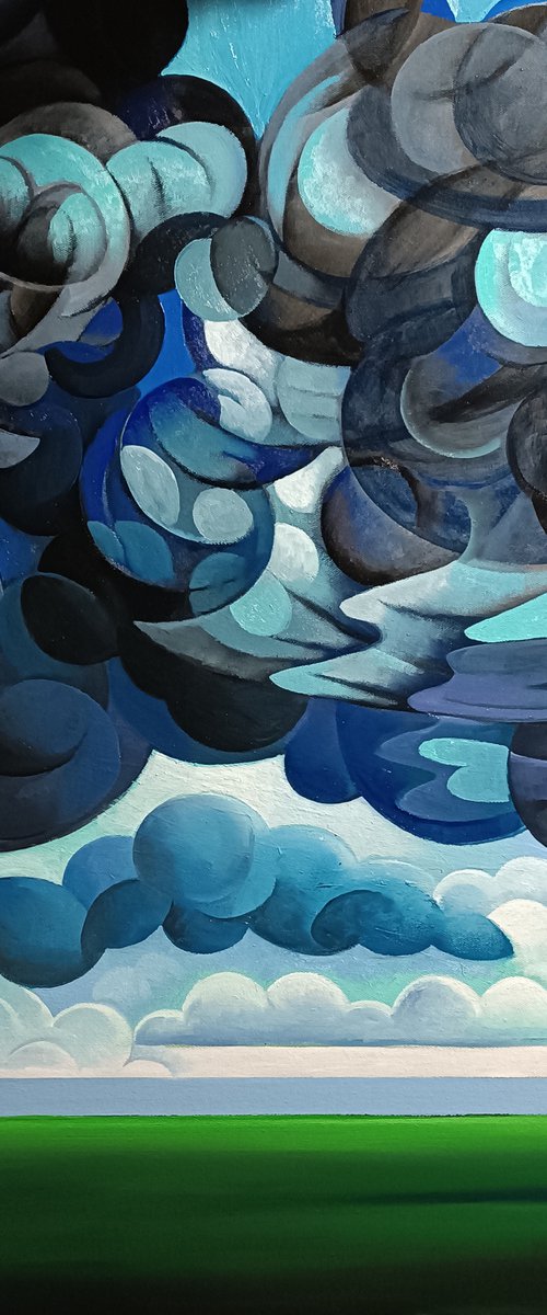 Gloomy day (90x80cm, cubism, oil painting, ready to hang) by Artrun Asatrian