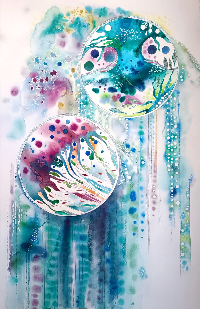 Organic Abstract Watercolour By Ilaria Finetti, 26 X 40, Bollefiori 6, Original Artwork