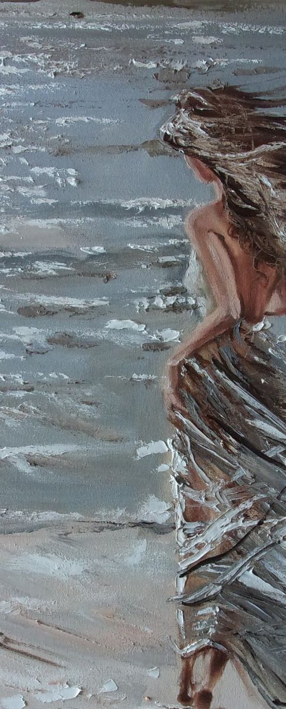 " QUEEN OF THE WIND ... "- SKY SEA SAND liGHt  ORIGINAL OIL PAINTING, GIFT, PALETTE KNIFE