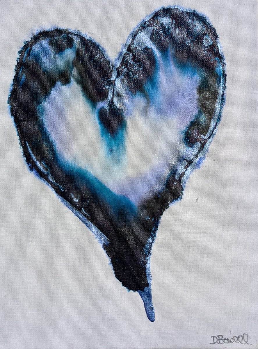 Abstract heart painting, Paris inks on canvas board by Dianne Bowell
