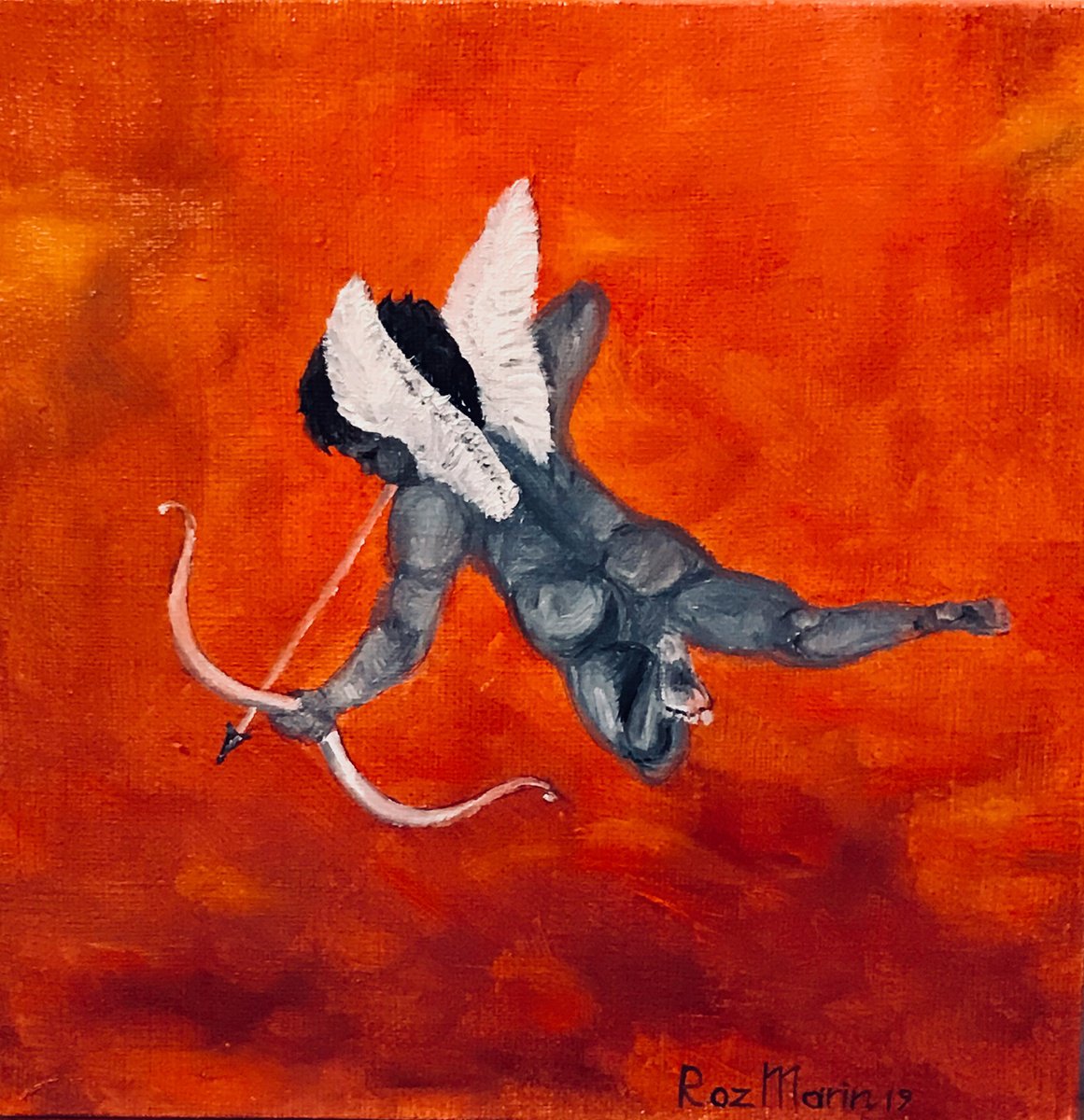 Expressive Animal Oil Painting By Marina Deryagina, 8 X 8", Cupid, Original Artwork