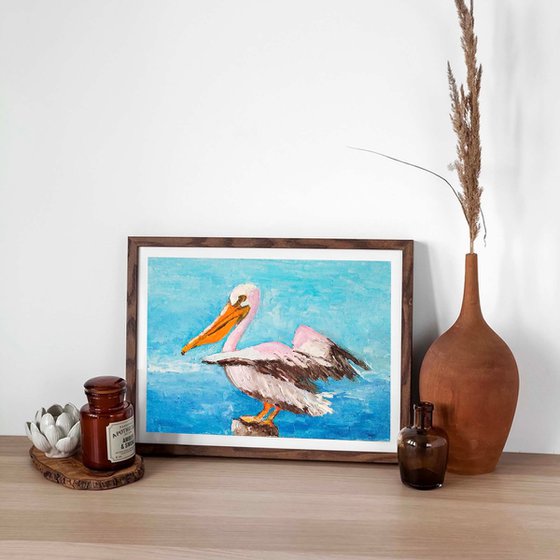 Pelican Painting Original Art Bird Artwork Coastal Wall Art