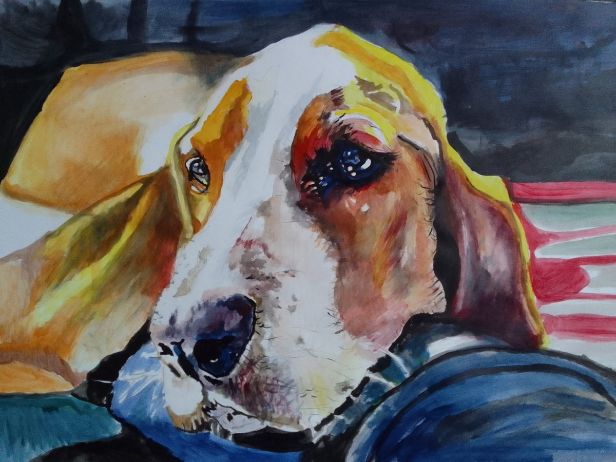 Photorealistic Animal Acrylic Painting By Soso Kumsiashvili, 33 X 24", Bassethound, Original Artwork