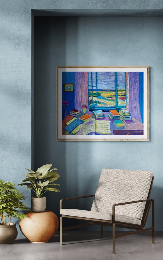 Interior with Books and an Open Window