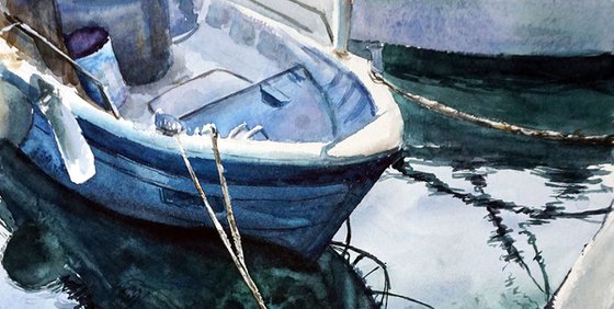 Watercolor Boat ORIGINAL Painting - Ship in Ocean (Sea) Artwork - Marine Art