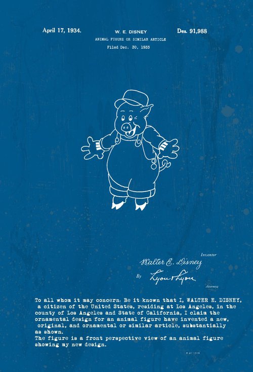 Disney character patent - Pig 2 - Blue - circa 1934 by Marlene Watson