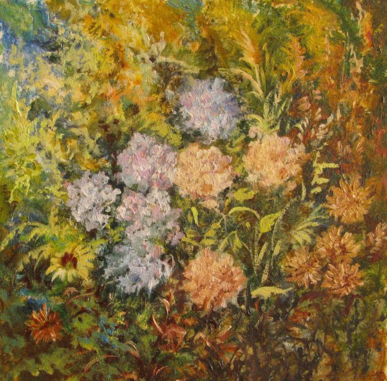 Golden floral painting 'In the Garden'