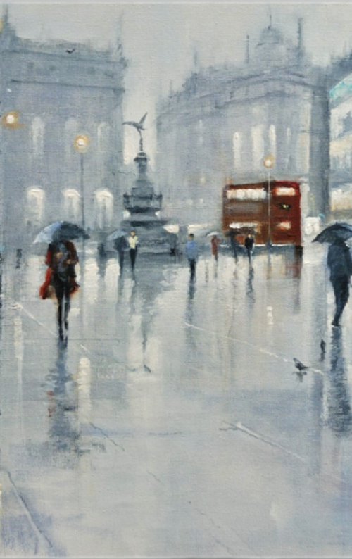 Evening rain  Piccadilly, London by Alan Harris