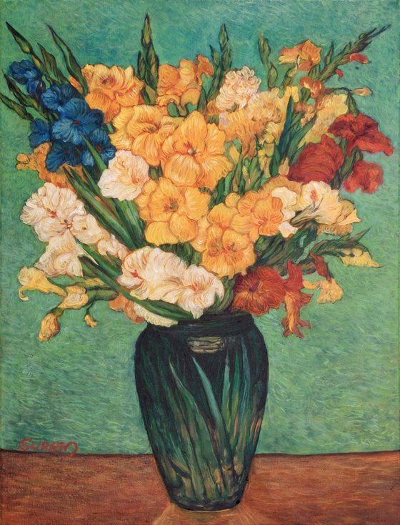 Gladioli in a Green Vase