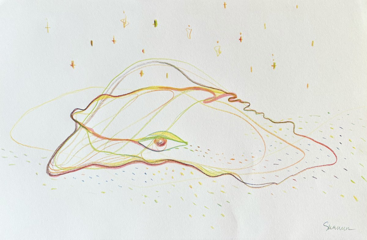 Expressive Abstract Pencil Drawing By Mari Skakun, 17 X 11", Eye At The Bottom Of The Ocean, Original Artwork