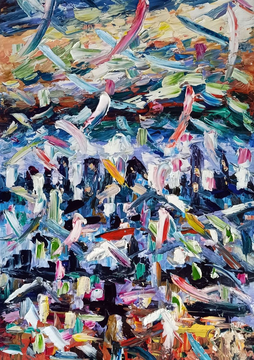 Impressionistic Landscape Acrylic Painting By Antonino Puliafico, 31 X 43, Abbaglio Al Crepuscolo, Original Artwork