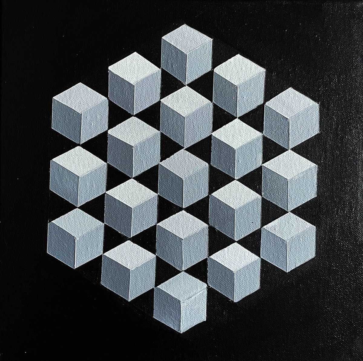 Geometric Abstract Acrylic Painting By Dominic Joyce, 12 X 12, Quantum Cubes, Original Artwork
