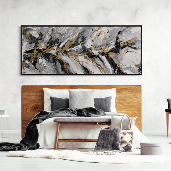 Golden Ransom 200cm x 80cm Grey White Gold Textured Abstract Art