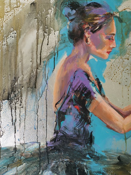 Grace of Preparation  -Original Ballerina painting-Ballet painting