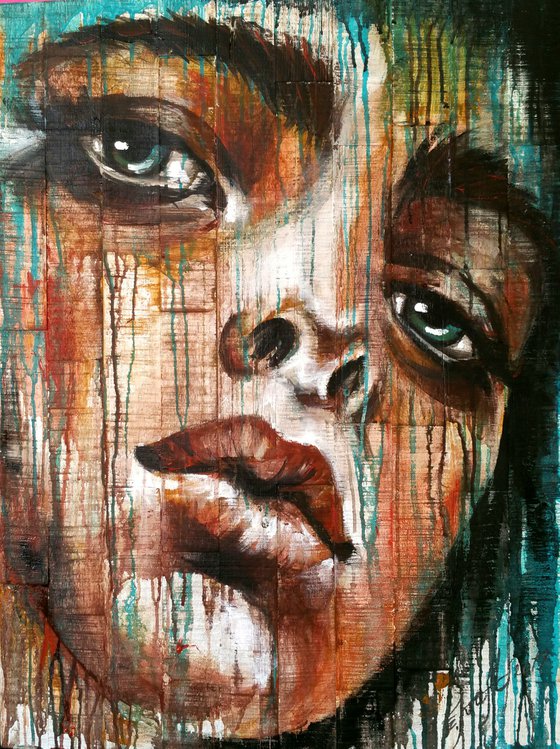 "Cleo I" 60x80x2cm Original acrylic painting on vietnamese acacia wood board ,ready to hang