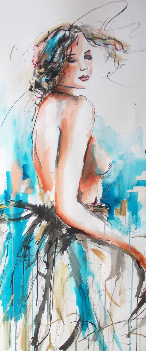 Revelation II - Figurative Woman on Paper-Woman Drawing on Paper-Large Drawing by Antigoni Tziora