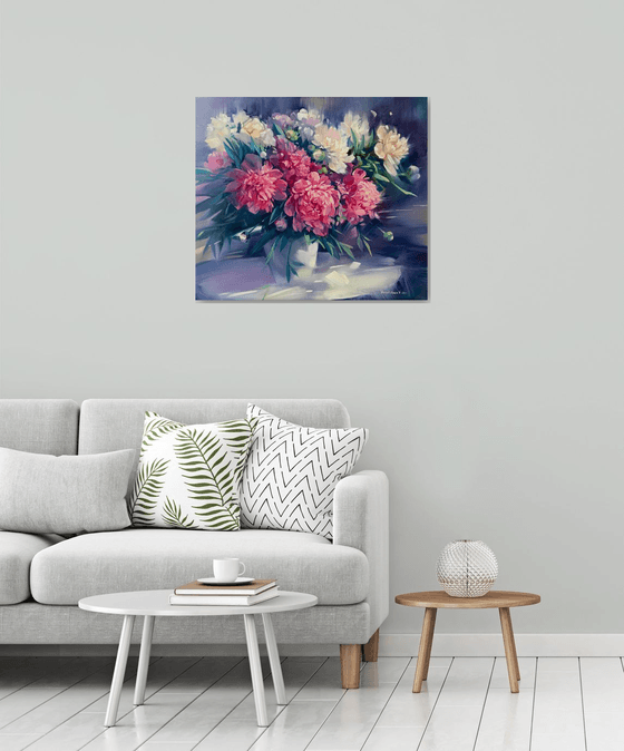 Peonies in a White Vase