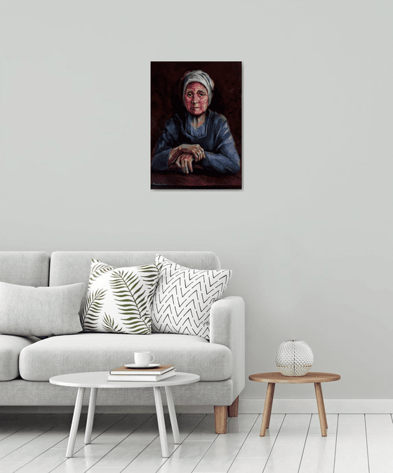 Old Woman - 50 x 70cm Oil on Canvas Portrait Painting