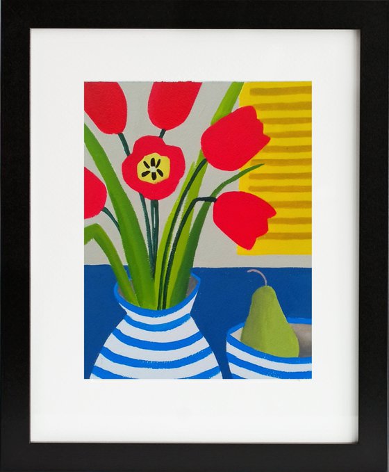 Still Life with Red Tulips and a Pear