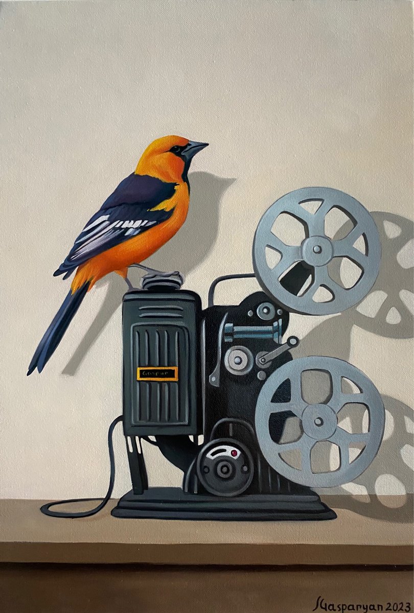 Still life with bird and old camera by Ara Gasparian