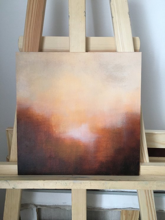 One Golden Sunrise 50X50 cm in frame - gold particles original oil painting landscape gift modern urban art office art decor home decor gift idea