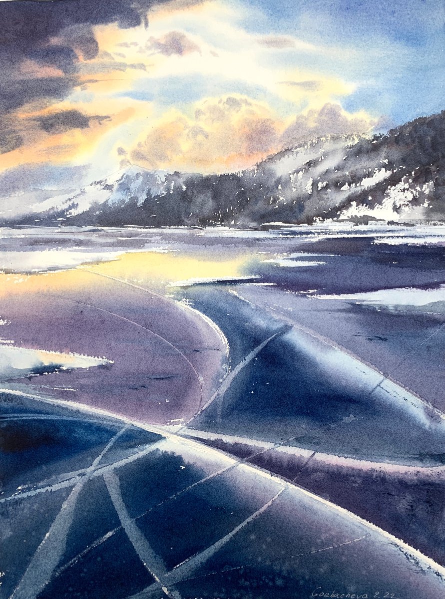 Impressionistic Landscape Watercolour By Eugenia Gorbacheva, 12 X 16, Lake Baikal, Original Artwork