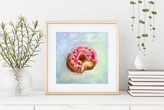 Donut Painting Original Art Small Food Artwork Dessert Wall Art