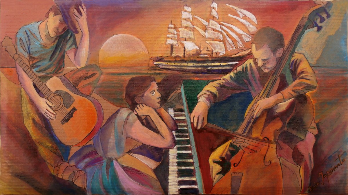 Expressive Portrait Acrylic Painting By Paola Imposimato, 15 X 8", The Famous Sailing Ship, Original Artwork