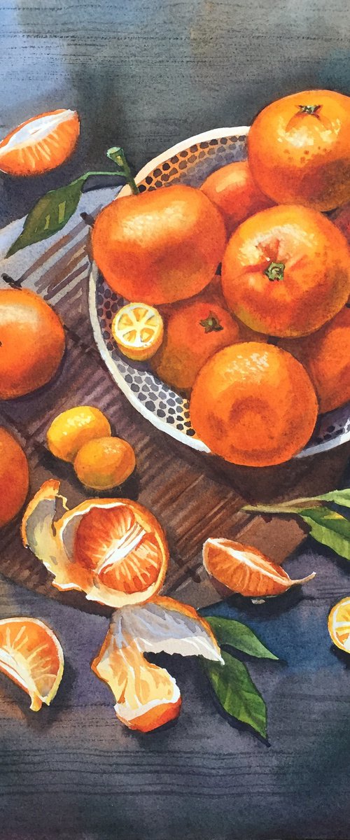 Still life with tangerines by Natalia Veyner