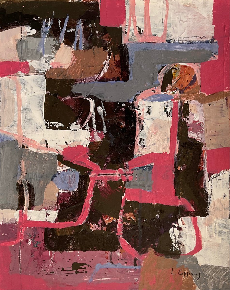 Abstract Acrylic Painting By Linda Coppens, 15 X 19", Traces Of The Past 9, Original Artwork