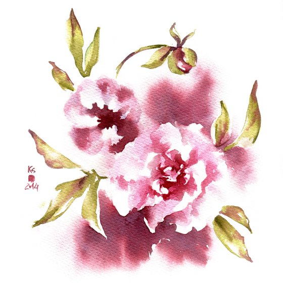 Watercolor sketch "Pink peony flower"