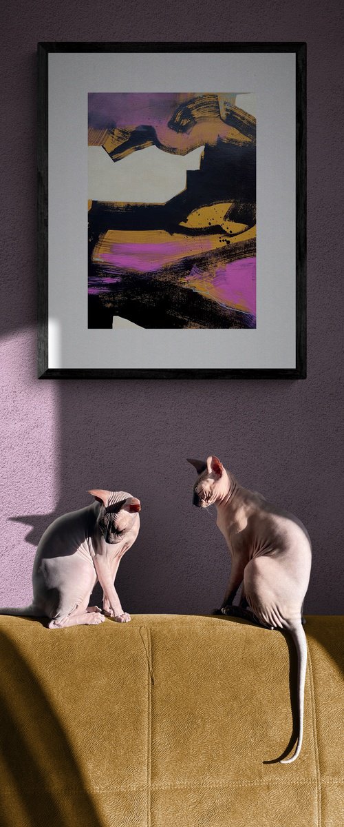 "LOOKING FOR STRUCTURE"- bright abstract, yellow pink, black and white by Yulia Ani