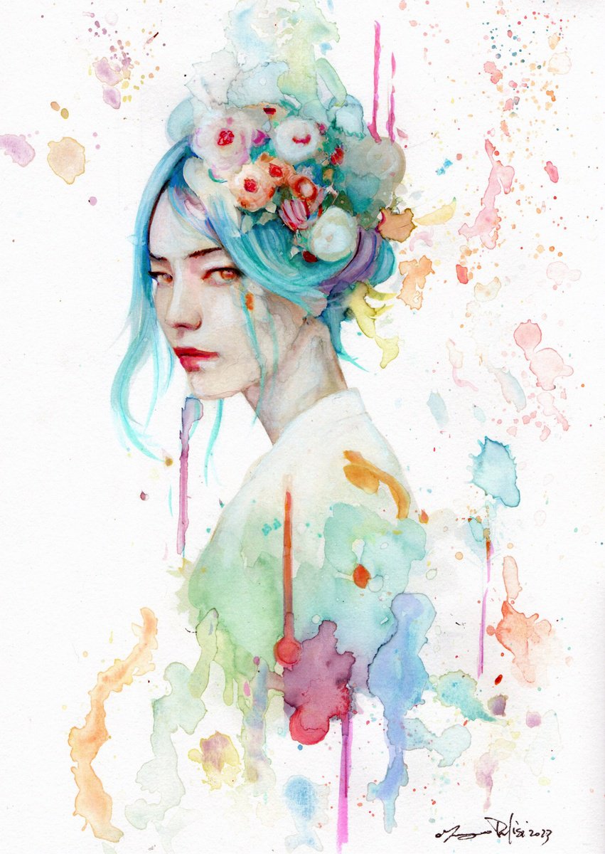 Impressionistic Portrait Ink Drawing By Maurizio Puglisi, 8 X 11", Apple Blossom, Original Artwork