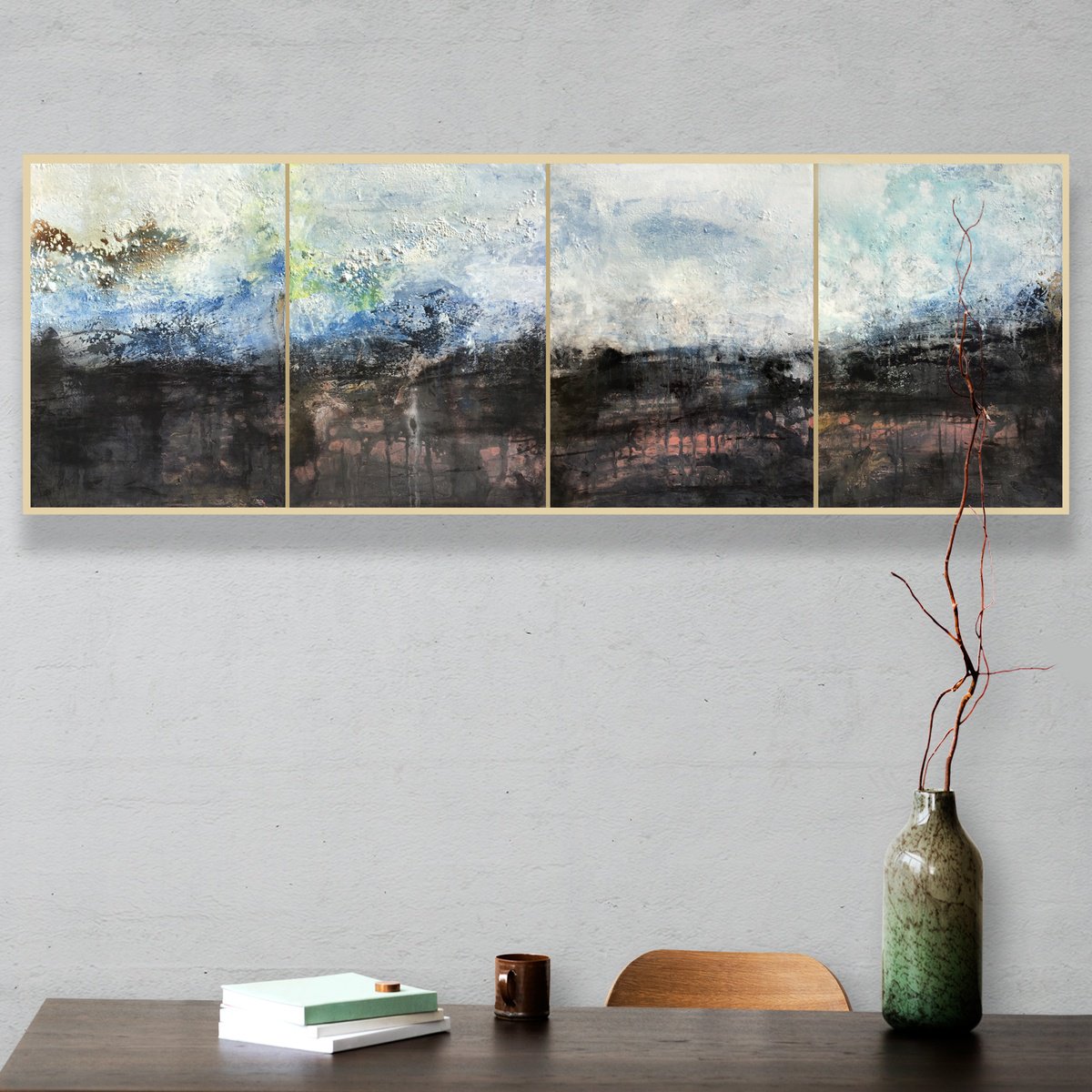 Abstract Acrylic Painting By Lynne Godina-Orme, 65 X 21", Caught In The Moment, Original Artwork