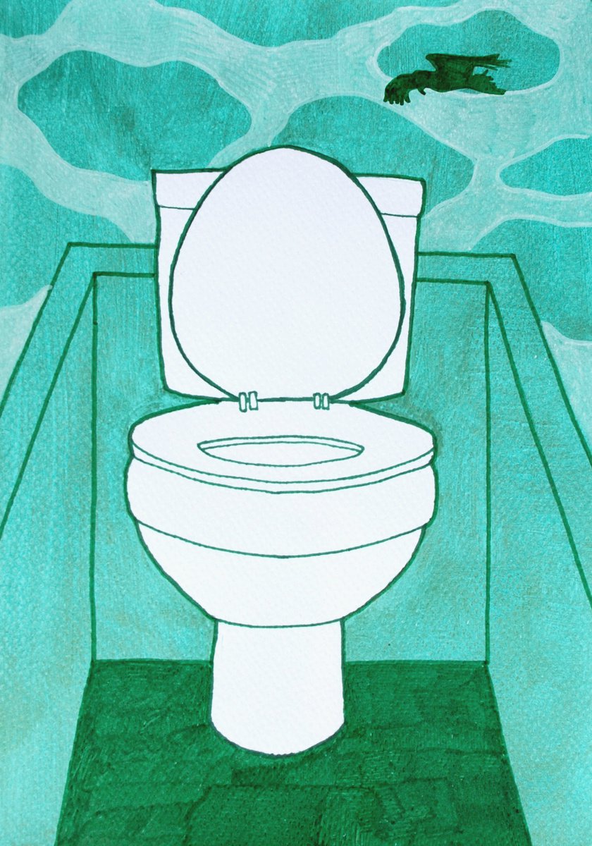 Surrealistic Cityscapes Painting By Andromachi Giannopoulou, 7 X 10, Toilet Without Ceiling, Original Artwork