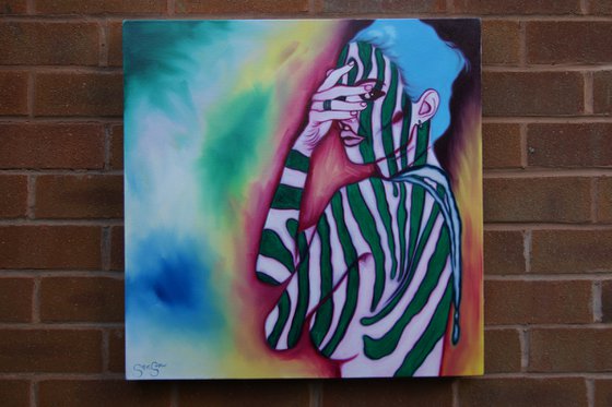 Zebra Girl ( on canvas ) Free Shipping