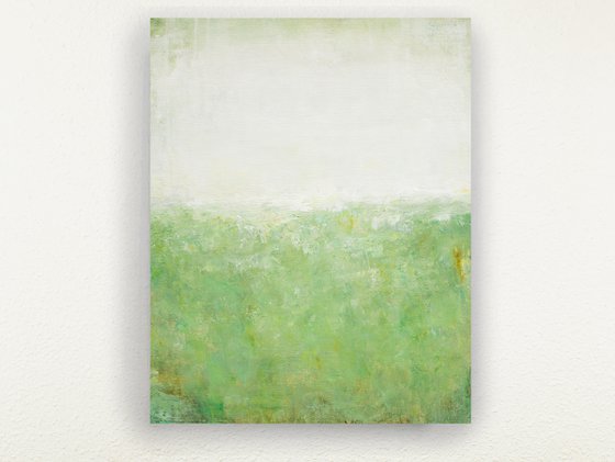 Green Light 220522, green and white abstract color field painting.