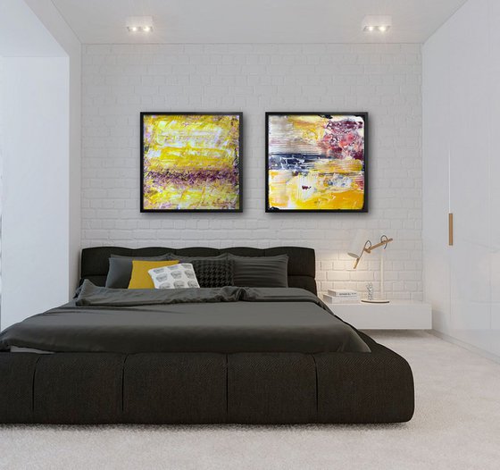 "What Are You, Yellow?" - Save As A Series - Original PMS Abstract Diptych Acrylic Paintings On Reclaimed Wood - 52" x 26"