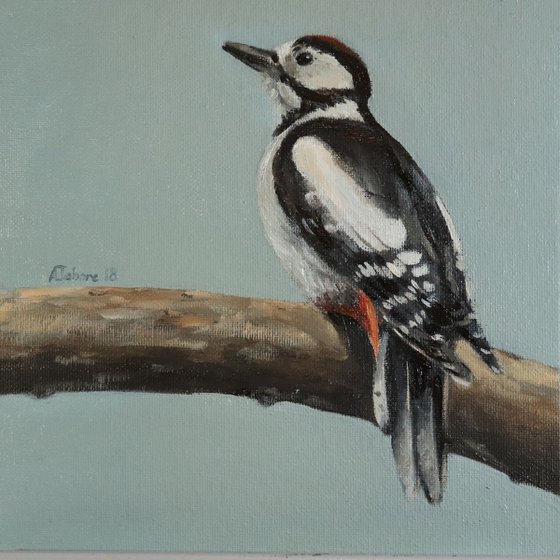 Woodpecker Oil Painting, Bird Artwork, Animal Art Framed