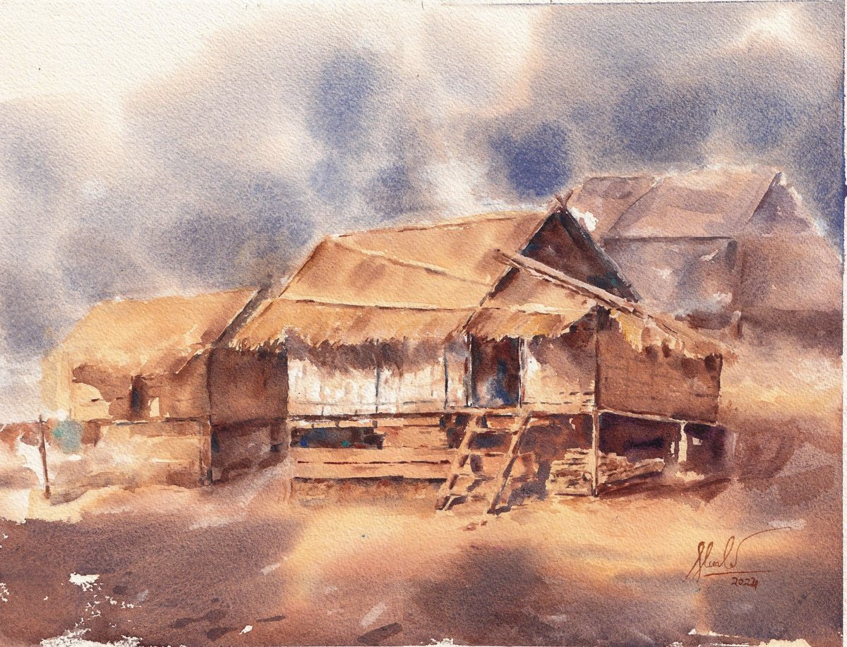 Landscape Watercolour By Hua Le, 15 X 11, Woodhouse, Original Artwork