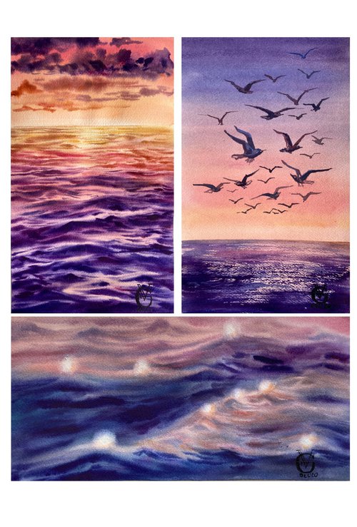 PURPLE SUNSET - triptych by Valeria Golovenkina