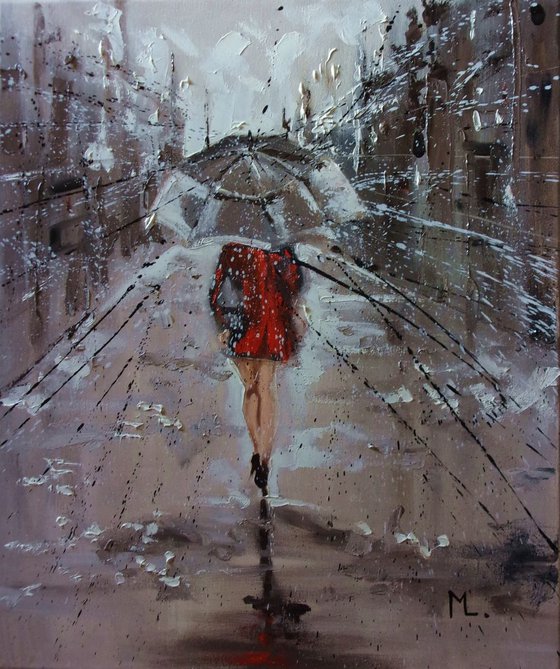" A SPRING STREET "  original painting CITY palette knife GIFT