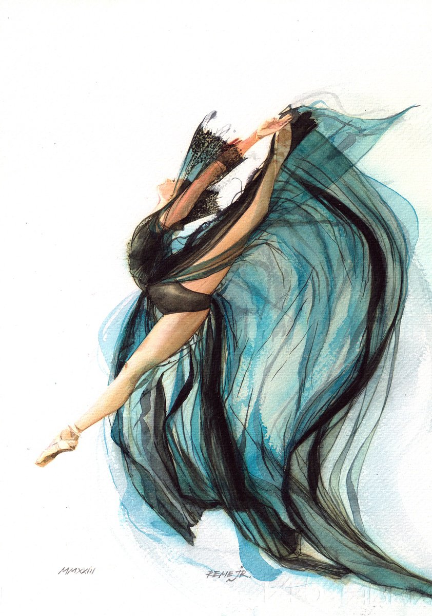 Expressive Portrait Watercolour By Reme Jr., 10 X 14", Ballet Dancer Dxxix, Original Artwork