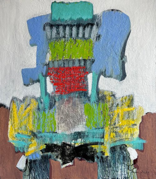 Still Life with a chair - 1,  80x70, canvas mixed media, by Aram Yengibaryan