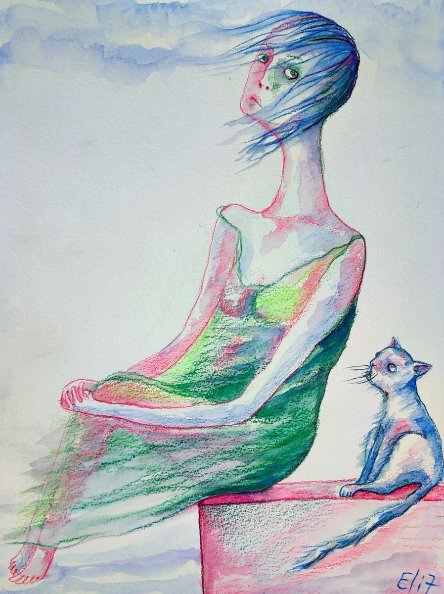 Expressive Drawing , On The Brink By Elisheva Nesis, 9 X 12, Artwork For Sale On Artfinder