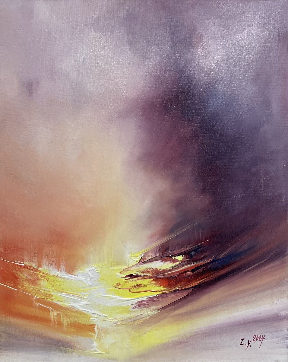 Impressionistic Landscape Acrylic Painting By Timea Valsami, 16 X 20", Purple Dust, Original Artwork