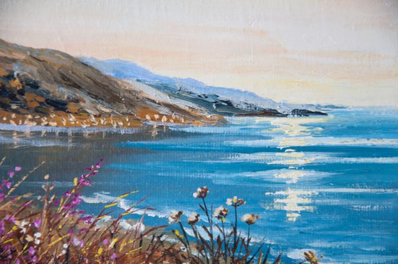 Seashore. Oil painting. Original art. Miniature.