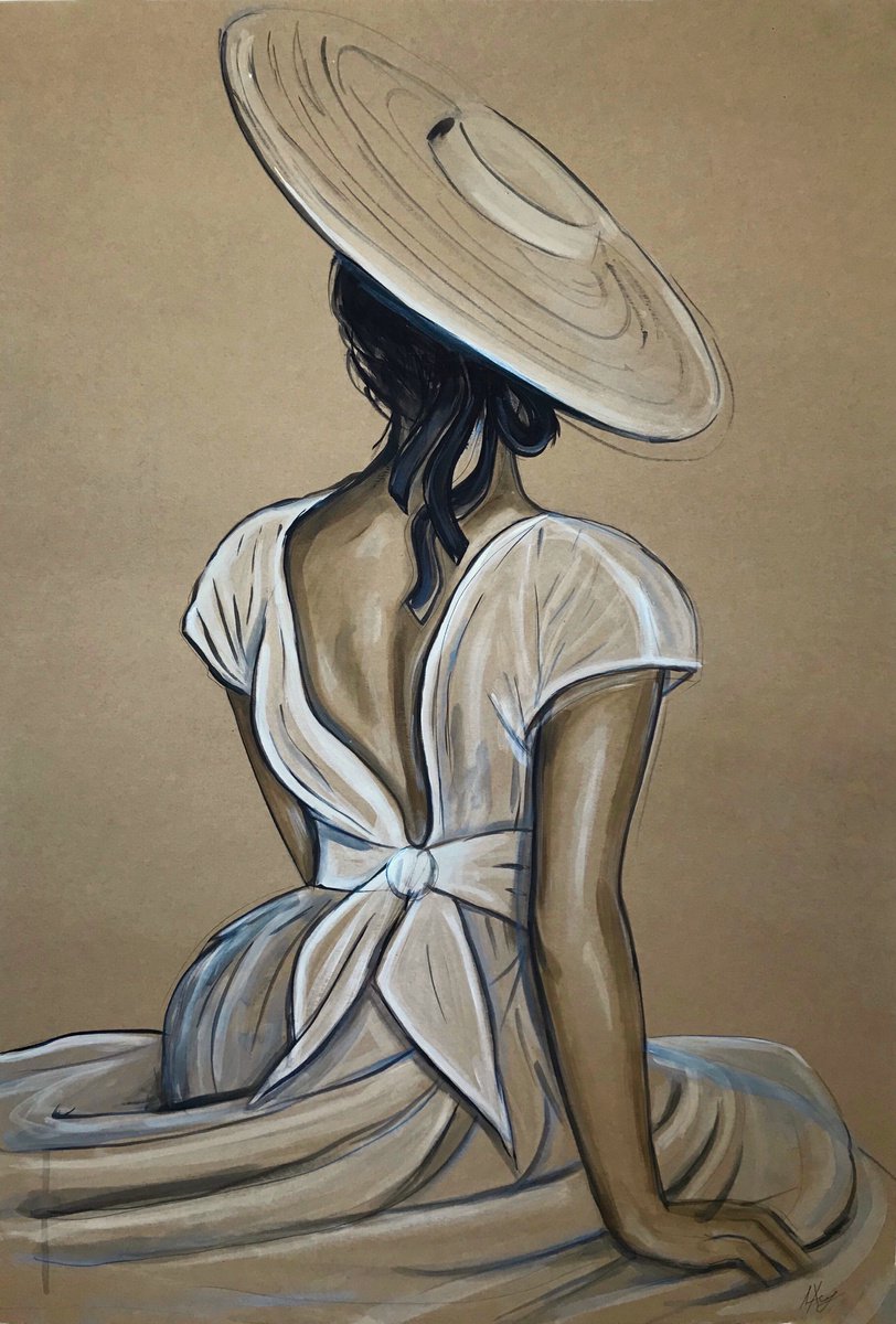 -Anna-? woman painting from the back acrylic, watercolor by Leysan Khasanova