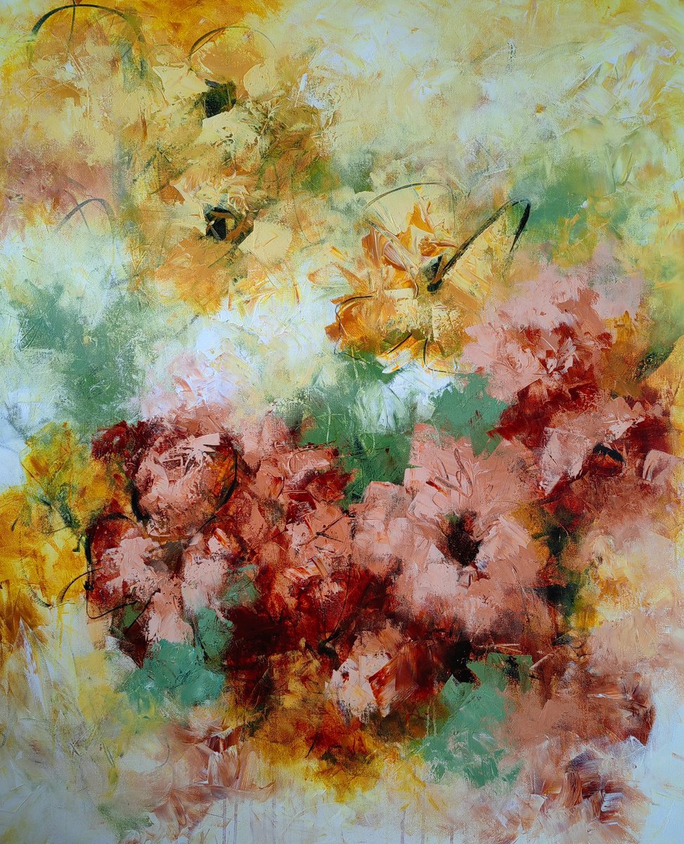 Enchanted Blooms from Colours of Summer collection, XXL abstract flower painting by Vera Hoi